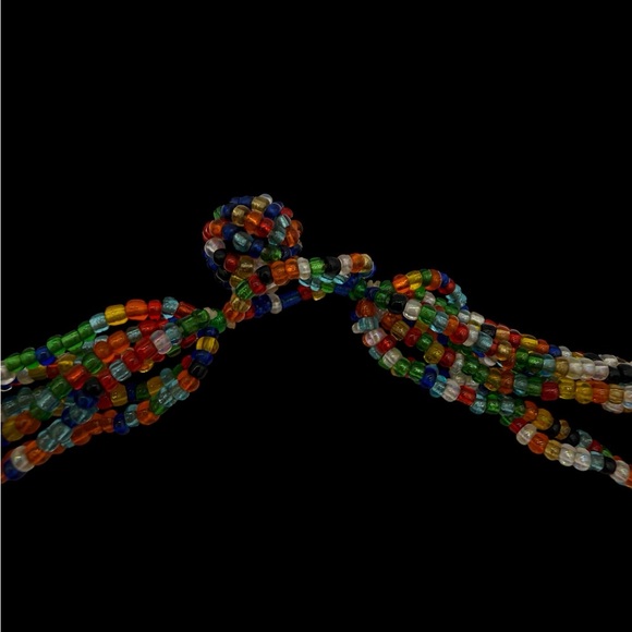 Vintage Colorful Multicolor Beaded Necklace 7 Strand w/Large Beaded Pendant - Picture 4 of 5